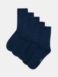 Długie skarpetki OEKO-TEX 5 pack - granatowy. Niebieskie skarpety męskie Sinsay, bez wzorów. Za 19.99 zł.