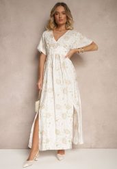 Biała Sukienka z Wiskozy Ozdobiona Haftem i Metaliczną Nicią Ivelvesa. Białe sukienki damskie Renee, na co dzień, l, bez wzorów, z wiskozy, bez kołnierzyka, bez ramiączek, maxi. Za 119.99 zł.