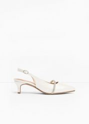 Czółenka z odkrytą piętą z kryształkami. Białe czółenka damskie bonprix, bez wzorów, eleganckie, bez obcasa, bez zapięcia. Za 124.99 zł.