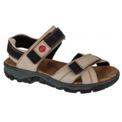 Sandały Damskie Z Kontrastowymi Detalami. Niebieskie sandały damskie Rieker, bez wzorów, z gumy, bez obcasa, na obcasie, bez zapięcia. Za 355.99 zł.