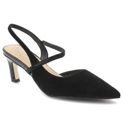 Czółenka damskie S.Barski, cholewka ze skóry naturalnej zamszowej elegancki fason slingback na stabilnym obcasie, czarne, CR61-3048. Czarne czółenka damskie S.BARSKI, bez wzorów, ze skóry, eleganckie, bez obcasa, bez zapięcia. Za 309.00 zł.