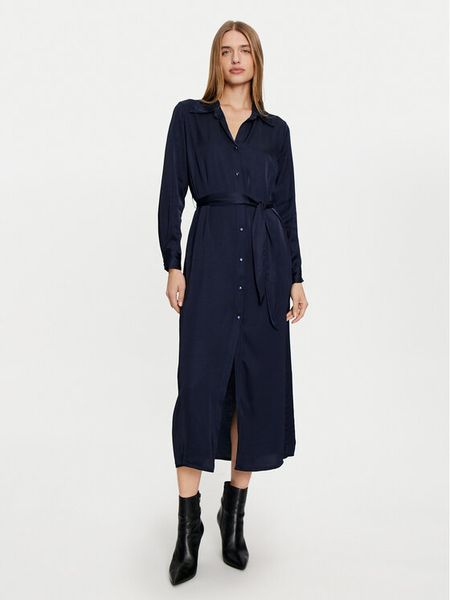 Haveone Sukienka koszulowa AWG-M017 Granatowy Regular Fit. Niebieskie sukienki damskie Haveone, m, bez wzorów, z wiskozy, bez kołnierzyka, bez ramiączek, koszulowe. Za 429.99 zł.