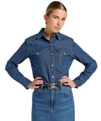 DAMSKA KOSZULA LEE REGULAR WESTERN SHIRT DENIM STACKS 112370983. Koszule damskie Lee, m, bez wzorów, z denimu, bez kołnierzyka, bez ramiączek. Za 169.99 zł.