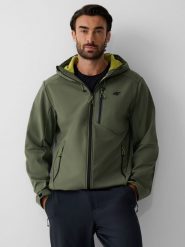 4F Kurtka softshell wiatroodporna membrana 8000 męska - khaki M. Brązowe kurtki męskie 4F, na jesień, l, bez wzorów, z materiału, klasyczne, bez kaptura. Za 399.99 zł.