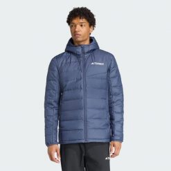 Kurtka z kapturem Terrex Multi Light Down CLIMAWARM. Niebieskie kurtki męskie Adidas, bez wzorów, z puchu, sportowe, z kapturem. Za 649.00 zł.