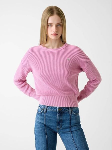 Guess Jeans Sweter W6RR20 Z3HM1 Różowy Classic Fit. Czerwone swetry nierozpinane damskie Guess Jeans, xxl, z aplikacjami, z bawełny, bez kołnierzyka, bez ramiączek. Za 389.00 zł.