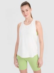 4F Top treningowy oversize szybkoschnący damski - biały XL. Białe topy damskie 4F, xl, bez wzorów, bez kołnierzyka, bez ramiączek. W wyprzedaży za 79.99 zł.