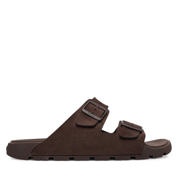 Klapki BOSS. Brązowe klapki męskie Boss, bez wzorów, bez zapięcia. Za 359.99 zł.