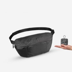 Torba biodrówka trekkingowa TRAVEL 2 L. Czarne torby podróżne damskie FORCLAZ, bez wzorów, z materiału, duże. Za 19.99 zł.