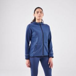Bluza do biegania damska Kiprun Run 500 Warm ocieplana. Niebieskie bluzy damskie KIPRUN, s, bez wzorów, z elastanu, sportowe, bez ramiączek, bez kaptura. Za 159.99 zł.