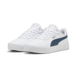 Damskie sneakersy Carina 2.0 PUMA White Gray Skies Island Pink. Białe obuwie sportowe damskie Puma, bez wzorów, bez zapięcia, trekkingowe. Za 209.00 zł.