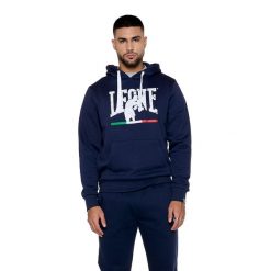 Bluza z bawełna z kaptur na trening na czas wolny. Niebieskie bluzy męskie LEONE 1947 APPAREL, bez wzorów, z bawełny, sportowe, bez ramiączek, bez kaptura. W wyprzedaży za 136.83 zł.