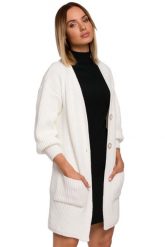 Prążkowany Kardigan z Naszytymi Kieszeniami - Ecru. Czarne kardigany damskie MOE, l, bez wzorów, z materiału, bez kołnierzyka. Za 229.90 zł.