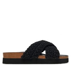 Klapki DeeZee. Czarne klapki damskie DeeZee, bez wzorów, bez obcasa, bez zapięcia. Za 149.99 zł.