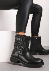 Czarne Płaskie Botki Ozdobione Ćwiekami Rielinea. Czarne botki damskie Born2be, bez wzorów, z bawełny, eleganckie, bez obcasa, na obcasie, bez zapięcia. Za 159.99 zł.