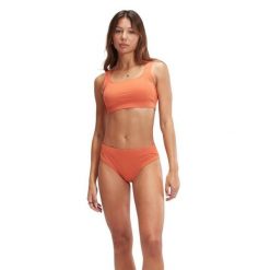 Zestaw bikini Speedo Ribbed Recycled Strapless, rozmiar UK 40. Brązowe bikini Speedo, bez wzorów, prążkowane. Za 232.89 zł.