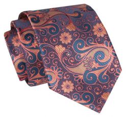Męski Krawat - Odcienie Miedzi, Duży Wzór - Angelo di Monti. Krawaty i muchy Angelo di Monti, bez wzorów, z tkaniny, eleganckie. Za 45.00 zł.