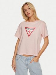 Guess Jeans T-Shirt W4YI73 K8HM0 Różowy Regular Fit. Czerwone t-shirty damskie Guess Jeans, xs, z aplikacjami, z bawełny, bez kołnierzyka, bez ramiączek. Za 89.99 zł.