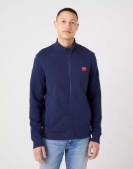 WRANGLER FUNNEL MĘSKA BLUZA LOGO NECK ZIP NAVY W663HA114 112320251. Niebieskie bluzy męskie Wrangler, m, bez wzorów, bez ramiączek, bez kaptura. Za 189.99 zł.