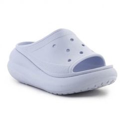 Klapki damskie Crocs Crush. Niebieskie klapki damskie Crocs, bez wzorów, z materiału, bez obcasa, bez zapięcia. Za 329.99 zł.