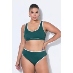 Damskie Top od bikini miękkie miseczki lamówka. Zielone stroje kąpielowe damskie Ulla Popken, plus size, bez wzorów, z elastanu. W wyprzedaży za 111.99 zł.