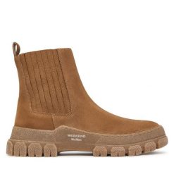 Botki Weekend Max Mara. Brązowe botki damskie Weekend Max Mara, bez wzorów, bez obcasa, na płaskiej podeszwie, bez zapięcia. Za 1,499.00 zł.