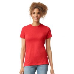 Koszulka Damska Softstyle CVC. Czerwone bluzki damskie GILDAN, xl, bez wzorów, sportowe, bez kołnierzyka, bez ramiączek. Za 34.99 zł.