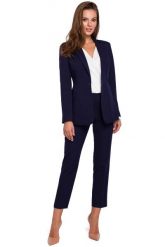 Atramentowy Klasyczny Żakiet na Jeden Guzik. Niebieskie marynarki i żakiety damskie MAKEOVER, bez wzorów, z elastanu, klasyczne, bez kołnierzyka, bez ramiączek. Za 248.90 zł.