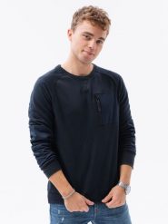 Bluza męska bez kaptura - granatowa. Niebieskie bluzy męskie Ombre Clothing, l, bez wzorów, z bawełny, bez ramiączek, bez kaptura. W wyprzedaży za 49.99 zł.