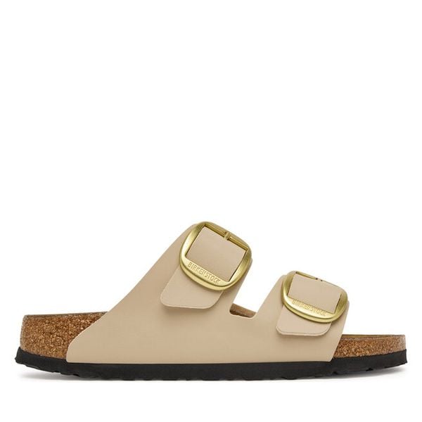 Klapki Birkenstock. Brązowe klapki damskie Birkenstock, bez wzorów, bez obcasa, bez zapięcia. Za 458.99 zł.