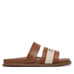 Klapki Furla. Brązowe klapki damskie Furla, bez wzorów, bez obcasa, bez zapięcia. Za 989.99 zł.