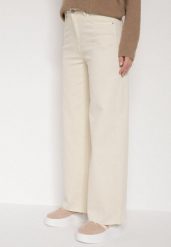 Jasnobeżowe Jeansy o Szerokim Fasonie z Wysokim Stanem i Surowymi Krawędziami Cattia. Brązowe jeansy damskie Born2be, bez wzorów, z jeansu, z podwyższonym stanem. Za 99.99 zł.