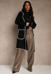 Czarny Kardigan z Haftowaną Lamówką Tuscele. Czarne kardigany damskie Renee, s, bez wzorów, z jeansu, eleganckie, bez kołnierzyka. Za 129.99 zł.