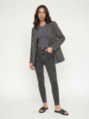 Jeansy skinny high waist z domieszką wiskozy - szary. Szare jeansy damskie Sinsay, bez wzorów, z jeansu, z podwyższonym stanem. Za 39.99 zł.