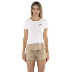 Koszulka z bawełna na co dzień na siłownię. Białe bluzki damskie LEONE 1947 APPAREL, bez wzorów, z bawełny, sportowe, bez kołnierzyka, bez ramiączek. W wyprzedaży za 96.83 zł.