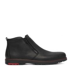 Botki Rieker. Czarne botki męskie Rieker, bez wzorów, bez obcasa, bez zapięcia. Za 429.99 zł.