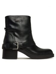 Guess Botki FLFIJI ELE10 Czarny. Czarne botki damskie Guess, z aplikacjami, ze skóry, bez obcasa, na słupku, bez zapięcia. Za 639.99 zł.