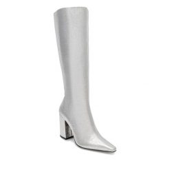 Kozaki Nine West. Szare kozaki damskie Nine West, bez wzorów, bez obcasa, na słupku, bez zapięcia. Za 329.99 zł.