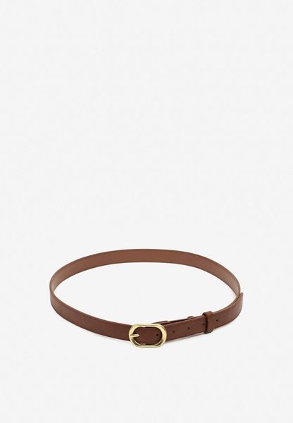 Brązowy Pasek Ozdobiony Zaokrągloną Klamrą Vozera. Brązowe paski damskie Renee, bez wzorów, z jeansu. Za 14.99 zł.