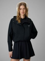 4F Kurtka przejściowa damska - czarna S. Czarne kurtki damskie 4F, s, bez wzorów, z materiału, bez kaptura. Za 349.99 zł.