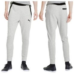 Spodnie męskie dresowe bawełniane szare Puma slim fit. Szare spodnie sportowe męskie Puma, l, bez wzorów, z bawełny, na fitness i siłownię. Za 129.00 zł.