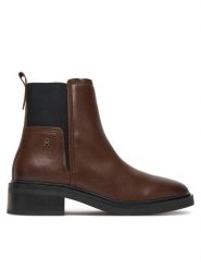 Tommy Hilfiger Sztyblety Minimal FW0FW08978 Brązowy. Brązowe botki damskie Tommy Hilfiger, bez wzorów, ze skóry, bez obcasa, na płaskiej podeszwie, bez zapięcia. Za 589.99 zł.