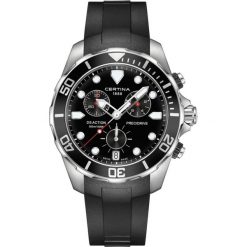 RABAT ZEGAREK CERTINA DS Action Gent Chrono C032.417.17.051.00. Czarne zegarki męskie CERTINA, bez wzorów, z gumy, ceramiczne. W wyprzedaży za 2,090.00 zł.