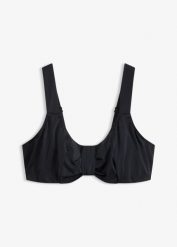 Biustonosz bikini na fiszbinach, z szybkoschnącego materiału i z wyściełanymi ramiączkami. Czarne bikini bonprix, bez wzorów. Za 134.99 zł.