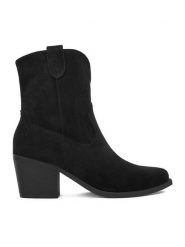 DeeZee Kowbojki MZS-1016 Czarny. Czarne botki damskie DeeZee, bez wzorów, z materiału, bez obcasa, na słupku, bez zapięcia. Za 179.99 zł.