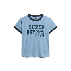 Damska dopasowana koszulka Superdry Athletic Essentials Ringer. Niebieskie bluzki damskie Superdry, bez wzorów, bez kołnierzyka, bez ramiączek. Za 132.80 zł.