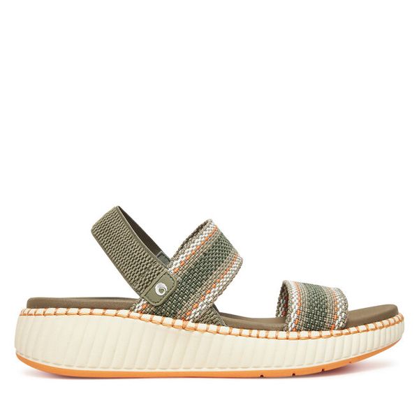 Sandały Jana. Zielone sandały damskie Jana, bez wzorów, bez obcasa, na płaskiej podeszwie, bez zapięcia. Za 249.99 zł.