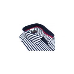 Biało-granatowa koszula męska w pionowe paski Y03. Białe koszule męskie Modini Moda Męska, m, bez wzorów, z bawełny, casualowe, bez kołnierzyka, bez ramiączek. Za 125.10 zł.