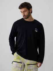 4F Longsleeve loose z nadrukiem męski - czarny XXL. Czarne koszulki sportowe męskie 4F, m, bez wzorów, z bawełny, bez ramiączek, trekkingowe. Za 89.99 zł.