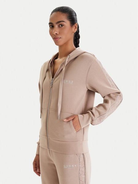 Guess Bluza W6RQ12 KBYE2 Beżowy Regular Fit. Brązowe bluzy damskie Guess, l, z aplikacjami, z syntetyku, bez ramiączek, bez kaptura. Za 282.99 zł.